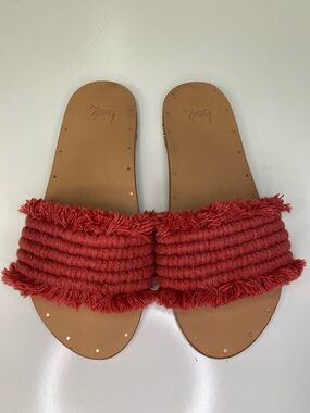 beek Red Fringed Rope Slide Sandals - Women